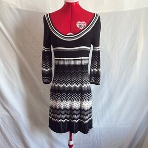 LL110 Say What? Black and White Sheath Dress with Bell Sleeves